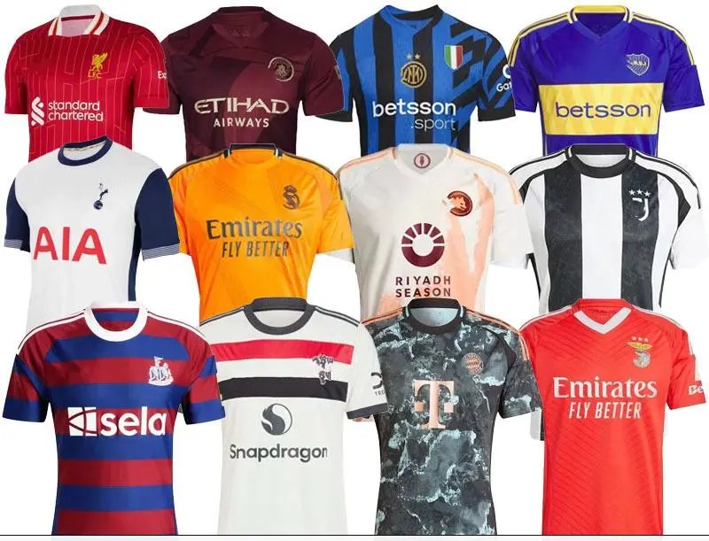 Assorted Football Club Jerseys in Various Colors and Styles