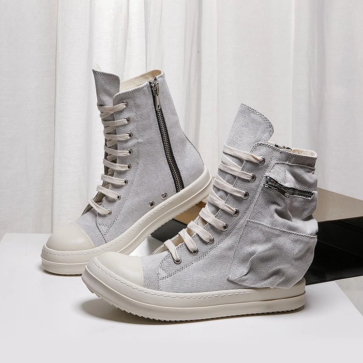 Canvas High-Top Lace-Up Sneakers with Side Zipper [1 style]