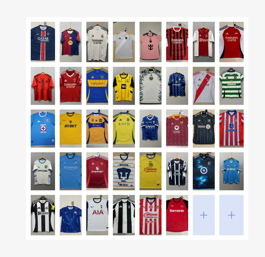 Assorted Football Club Jerseys in Various Colors and Styles