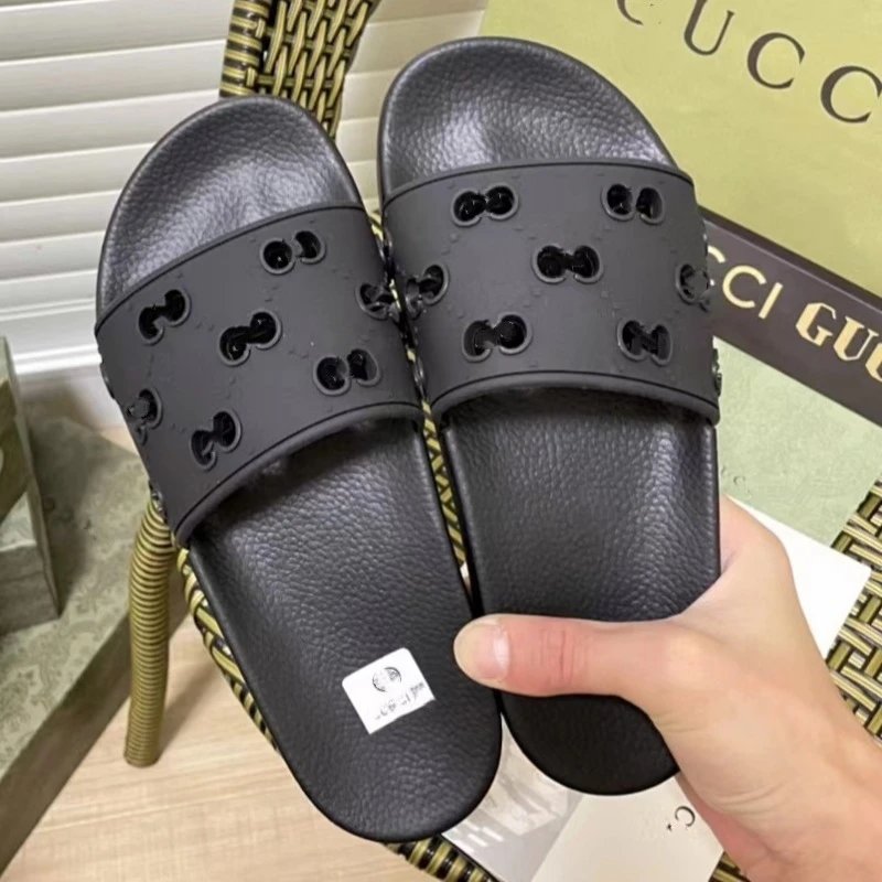 Gucci Slide Black Floral GG Canvas Sandals