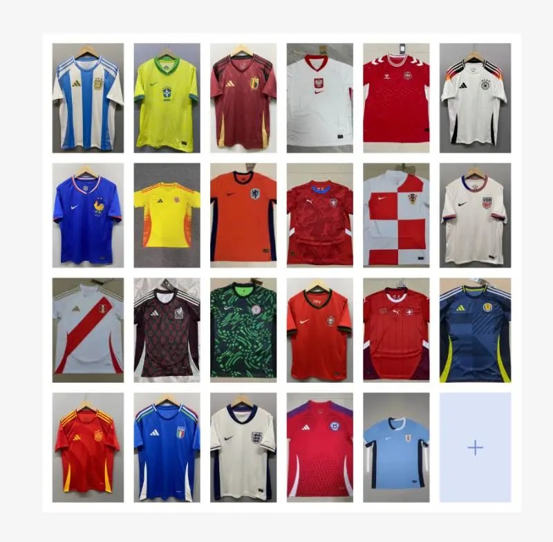 Assorted International Soccer Jerseys in Various Colors and Styles