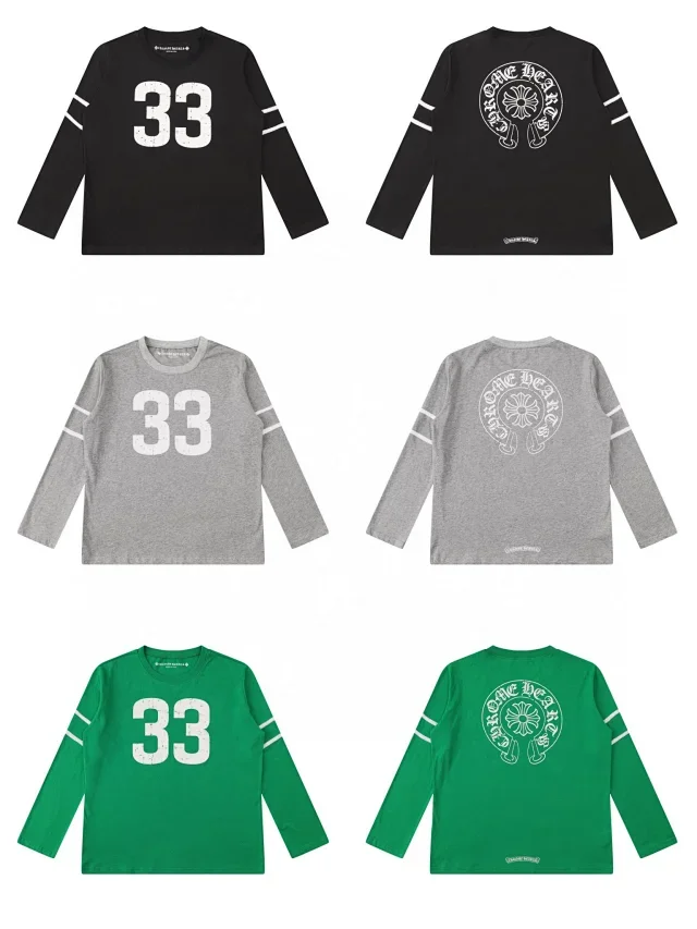 Chrome Hearts Black, Grey, and Green Long Sleeve T-Shirts with Number 33 Design