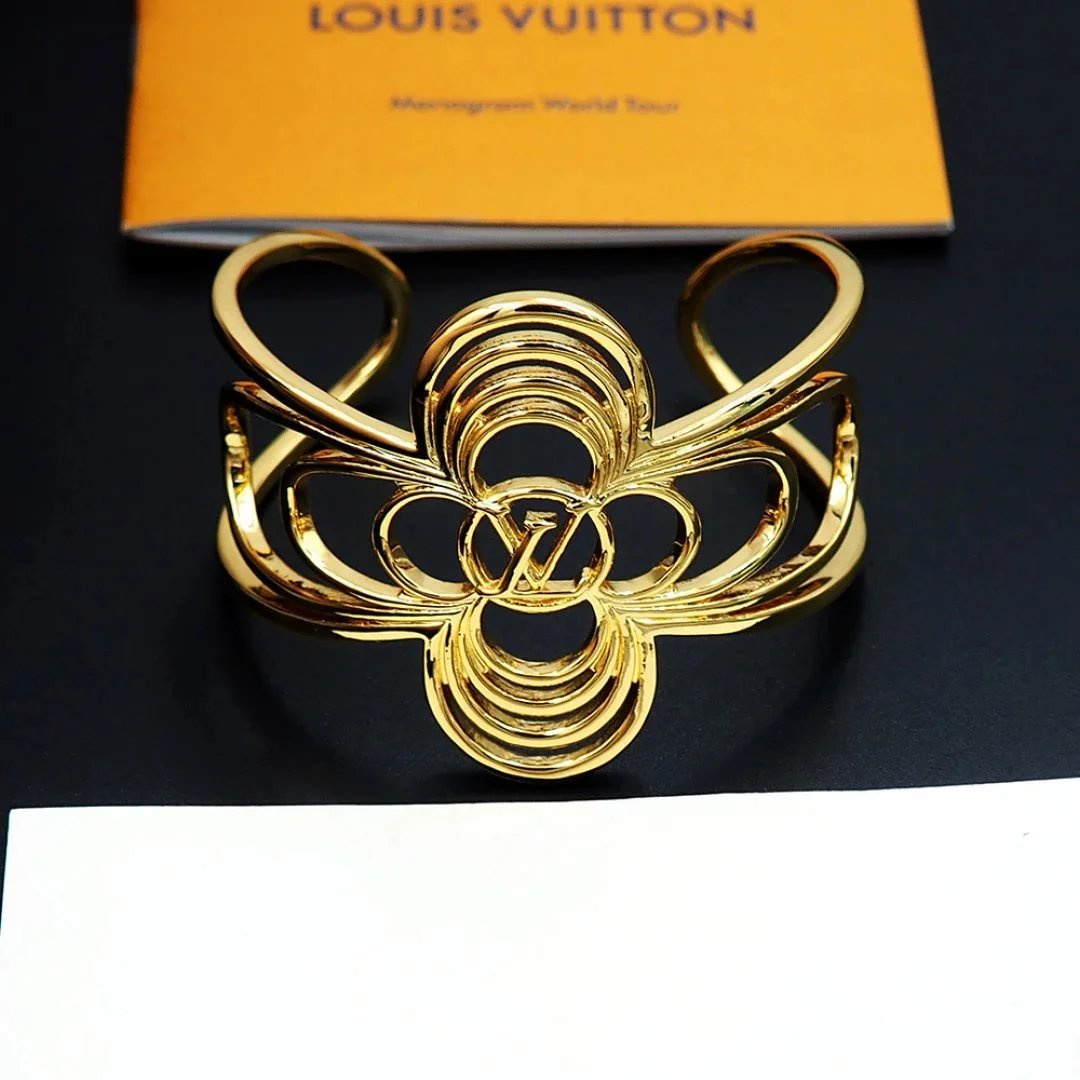 Louis Vuitton Monogram Flower Cuff Bracelet Gold and Silver Jewelry - 6
