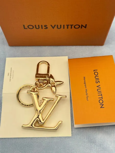 Louis Vuitton Monogram World Tour LV Logo Keychain Gold Accessories - 2