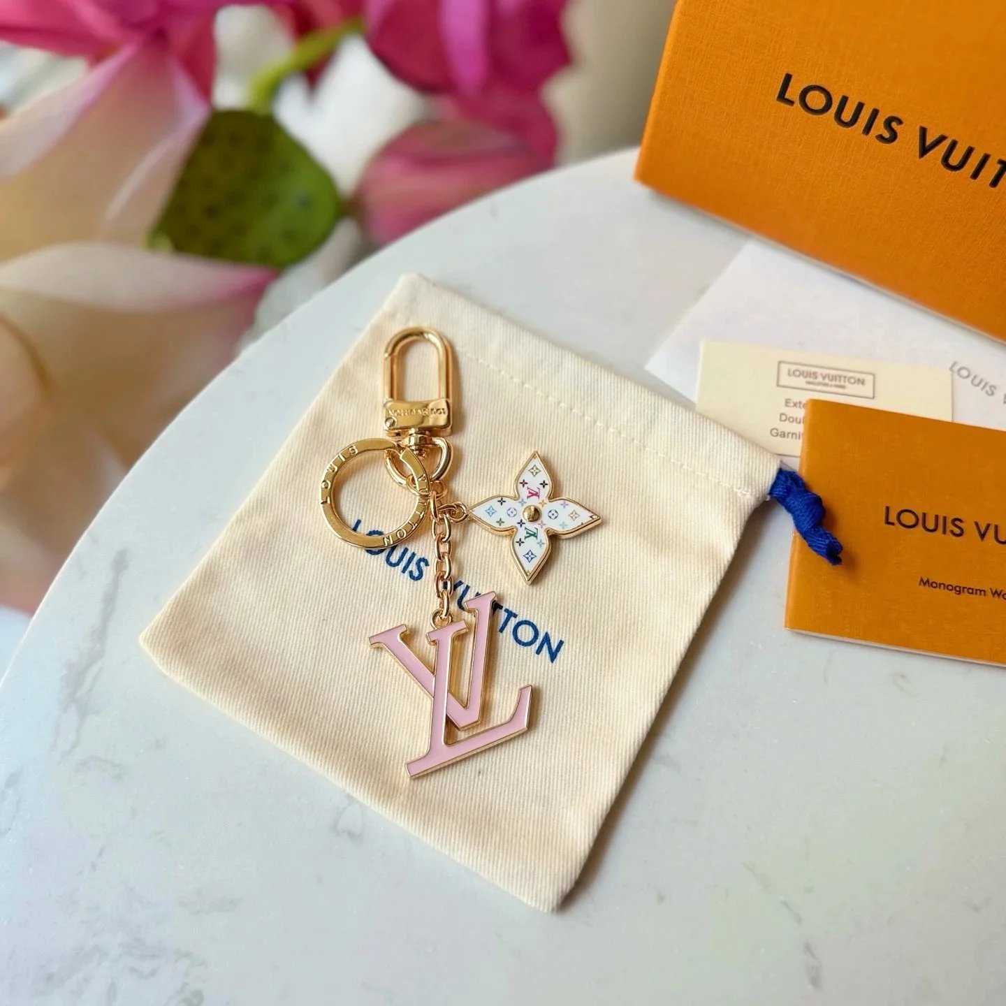 Louis Vuitton Monogram Multicolore Flower & Pink LV Charm Keyholder [2 styles]