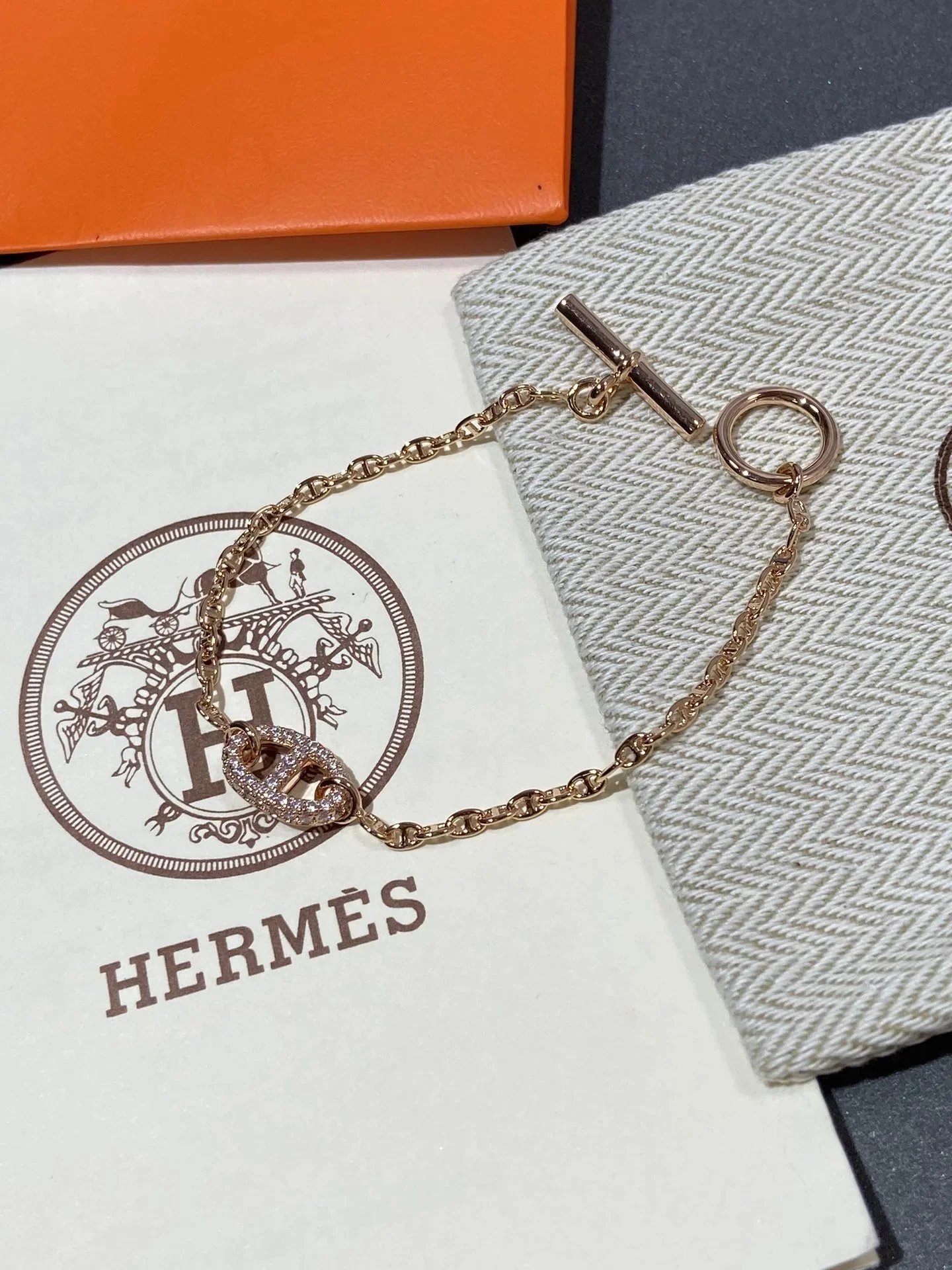 Hermes Pav Diamond Link Bracelet