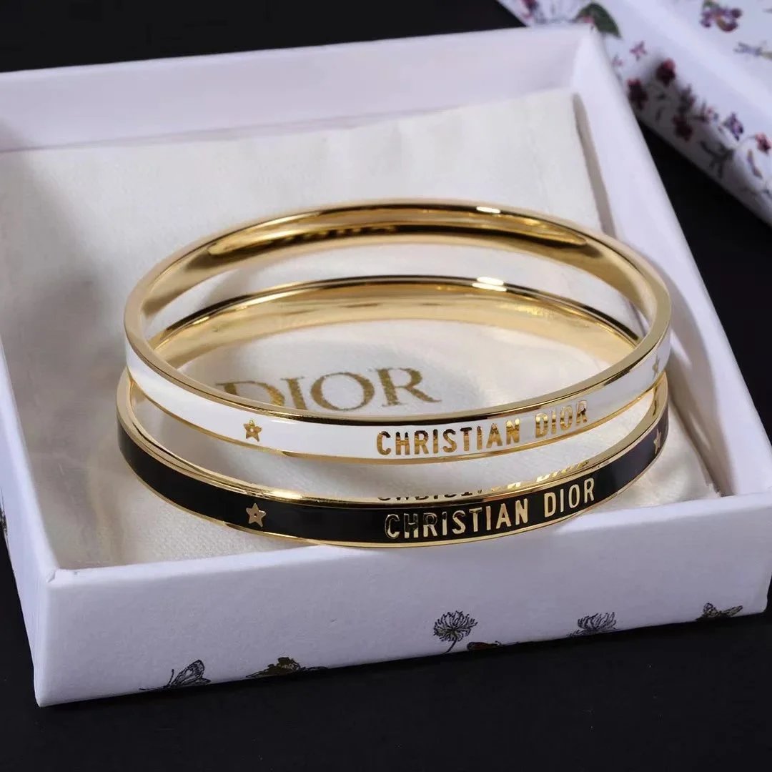 Dior La D de Dior White Enamel Gold-Tone Bangle Bracelet Jewelry - 2