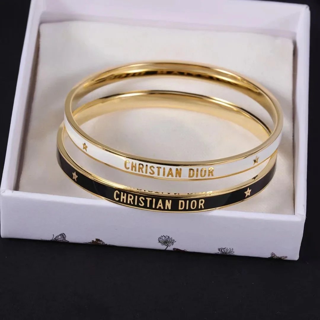 Dior La D de Dior White Enamel Gold-Tone Bangle Bracelet Jewelry - 5