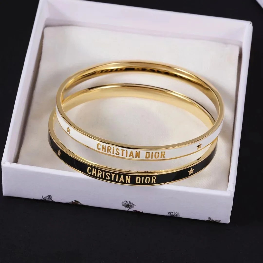 Dior La D de Dior White Enamel Gold-Tone Bangle Bracelet Jewelry - 6