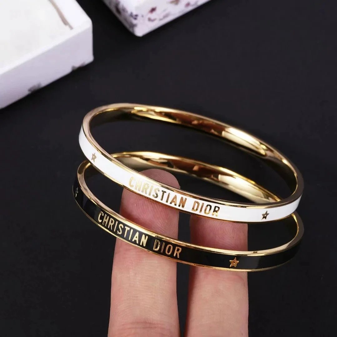Dior La D de Dior White Enamel Gold-Tone Bangle Bracelet Jewelry - 8