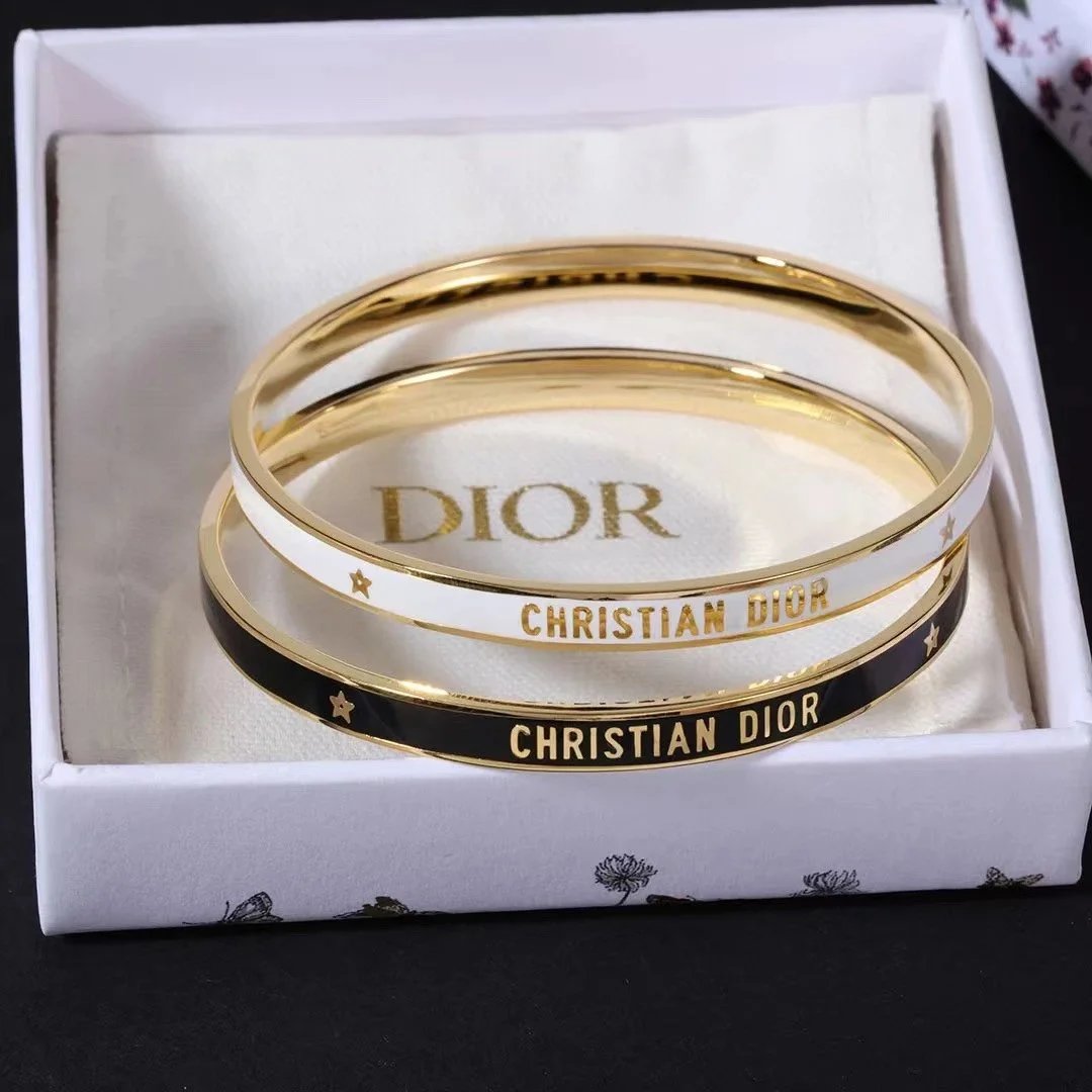 Dior La D de Dior White Enamel Gold-Tone Bangle Bracelet Jewelry - 4