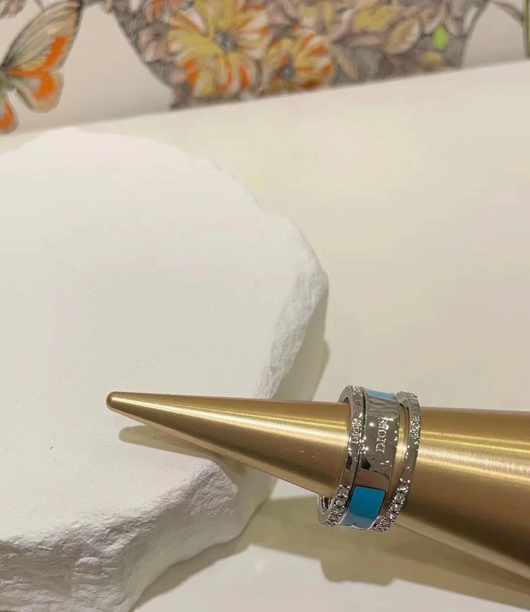 Dior CD Ring Set Blue Enamel and Pave Diamond Rings Jewelry - 5