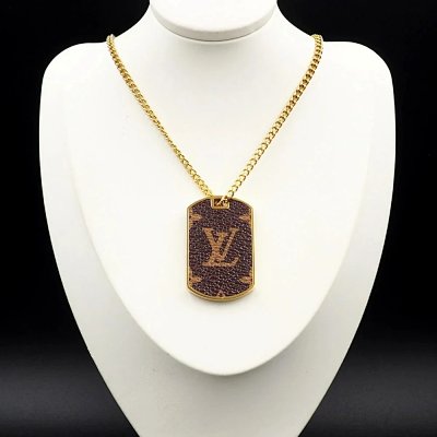 Louis Vuitton Monogram Canvas Dog Tag Pendant Necklace