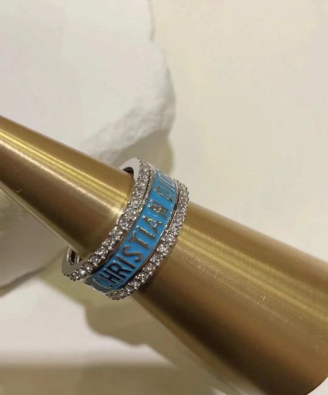 Dior CD Ring Set Blue Enamel and Pave Diamond Rings Jewelry - 6