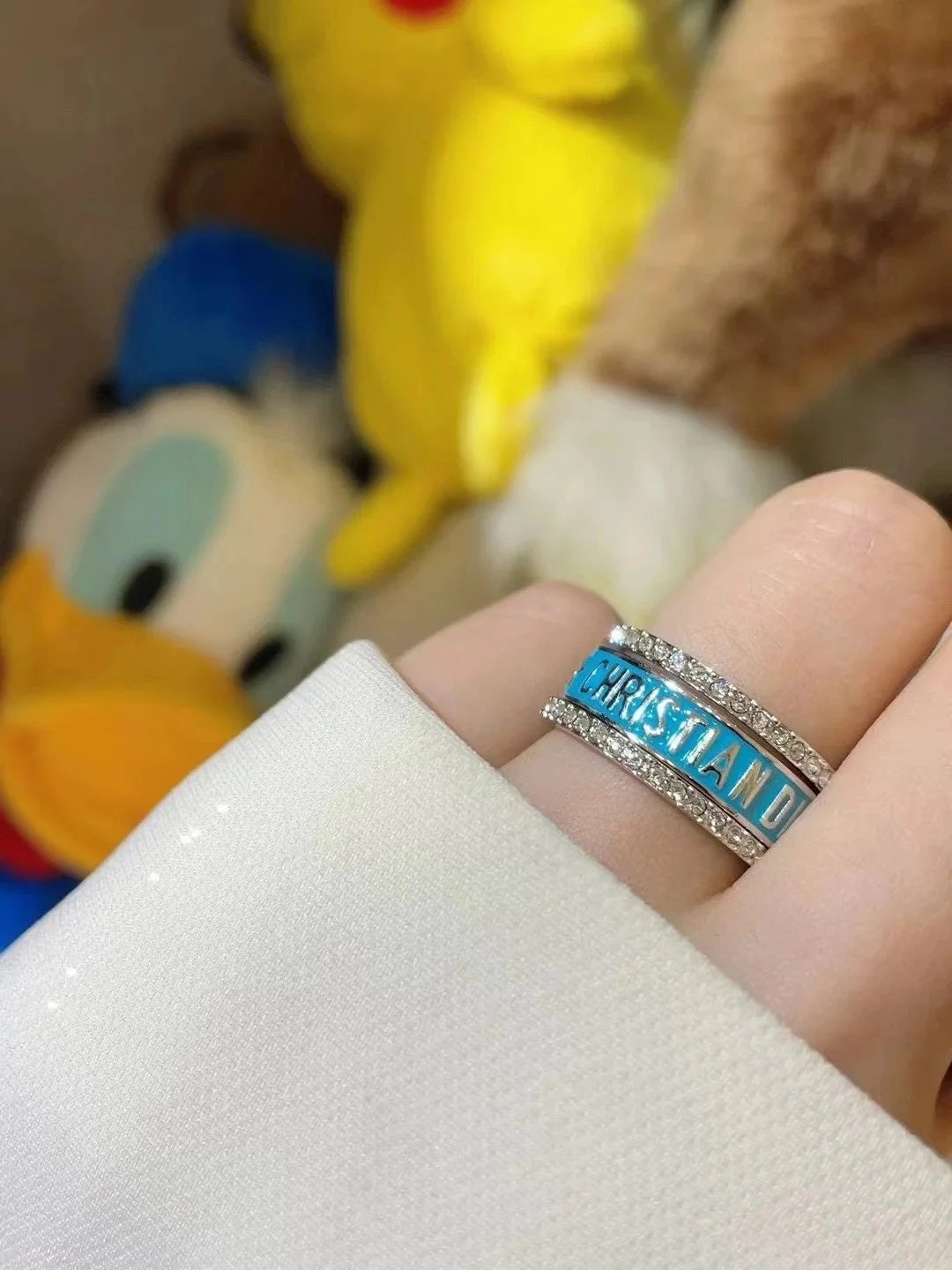Dior CD Ring Set Blue Enamel and Pave Diamond Rings Jewelry - 9