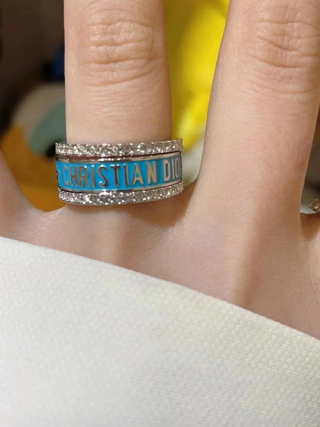 Dior CD Ring Set Blue Enamel and Pave Diamond Rings Jewelry - 10