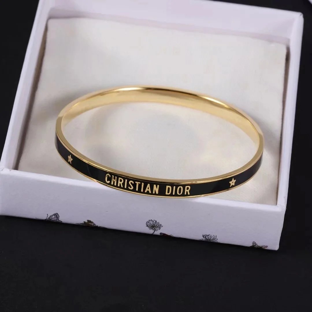 Dior La D de Dior White Enamel Gold-Tone Bangle Bracelet Jewelry - 7