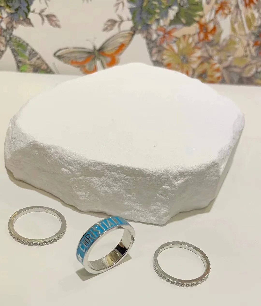 Dior CD Ring Set Blue Enamel and Pave Diamond Rings Jewelry - 7