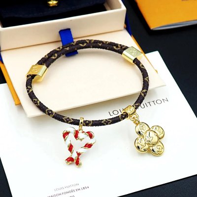 Louis Vuitton Monogram Coated Canvas Bracelet with Candy Cane Heart and Flower Charm