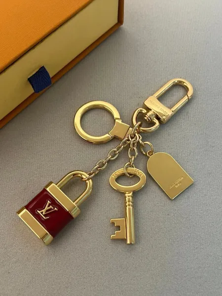 Louis Vuitton Monogram Lock Keychain Burgundy Gold Accessories - 3