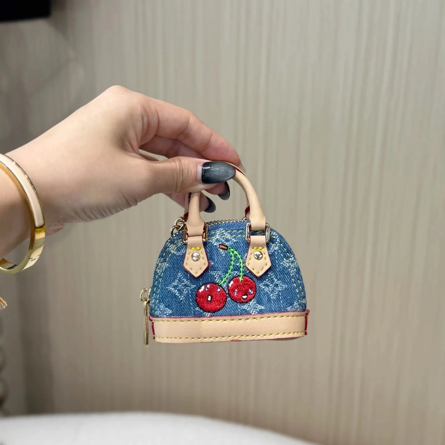 Louis Vuitton Alma Mini Denim Cherry Embroidery Bag