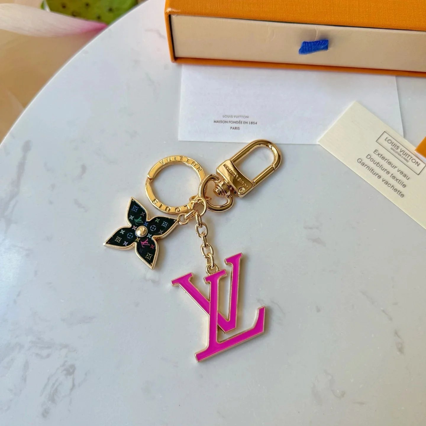 Louis Vuitton LV Flower Keychain Pink Enamel Accessories - 3