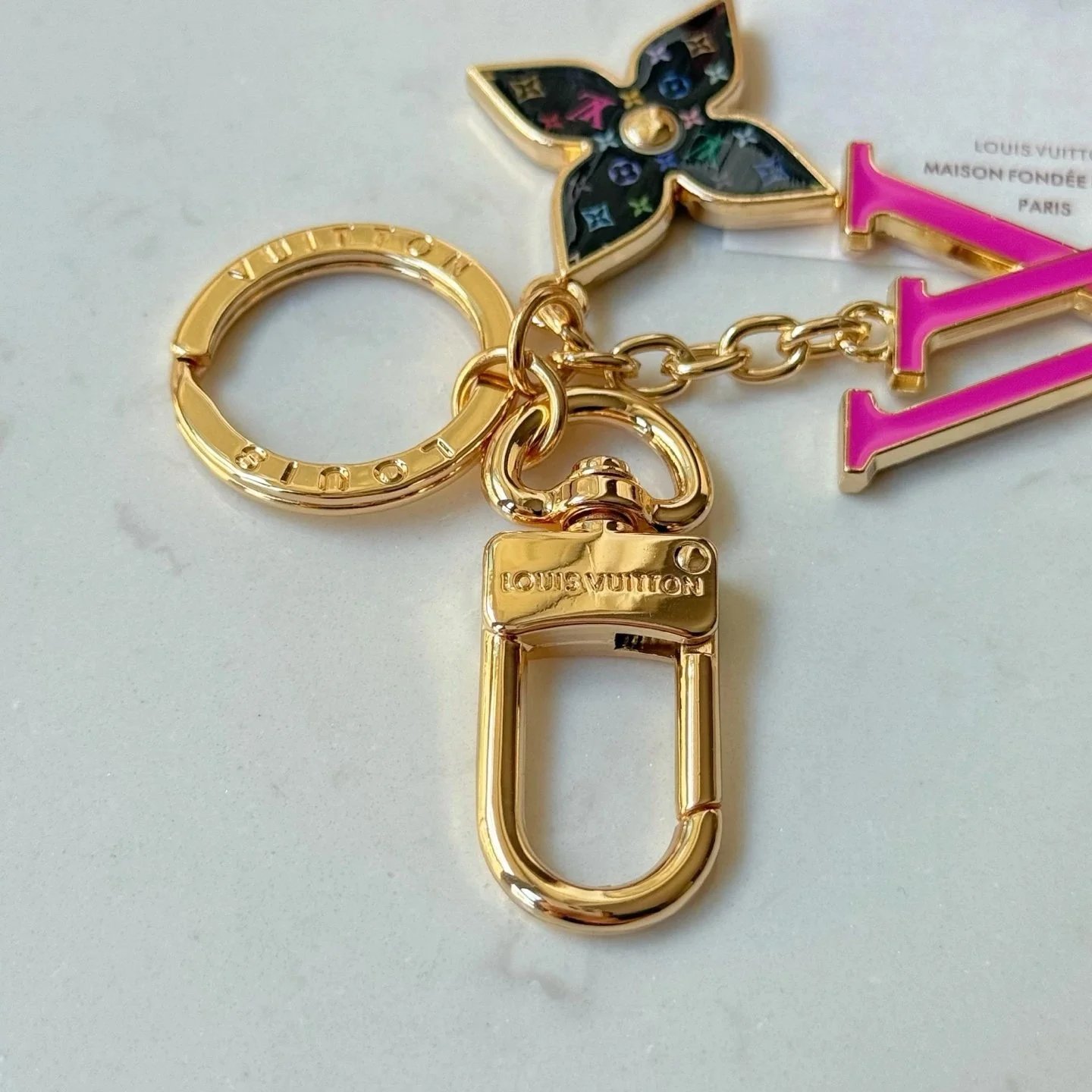 Louis Vuitton LV Flower Keychain Pink Enamel Accessories - 5