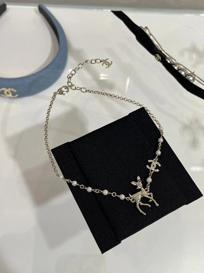 Chanel Deer Charm Pearl Necklace
