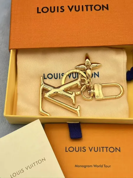 Louis Vuitton Monogram World Tour LV Logo Keychain Gold Accessories - 3