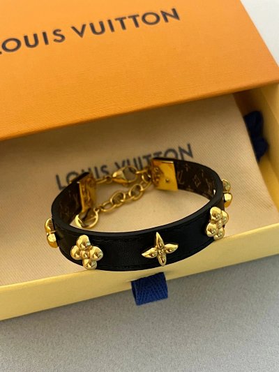 Louis Vuitton Monogram Flower Stud Leather Bracelet