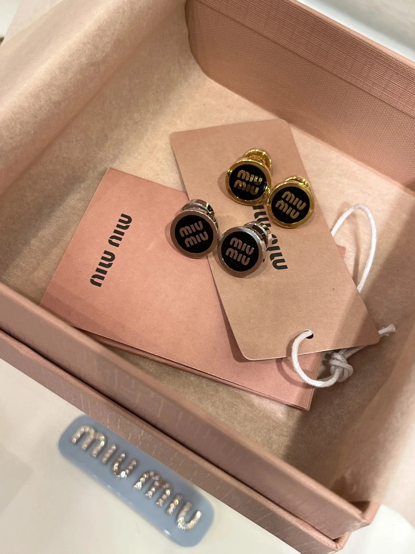 Miu Miu Faux Enamel Logo Stud Earrings
