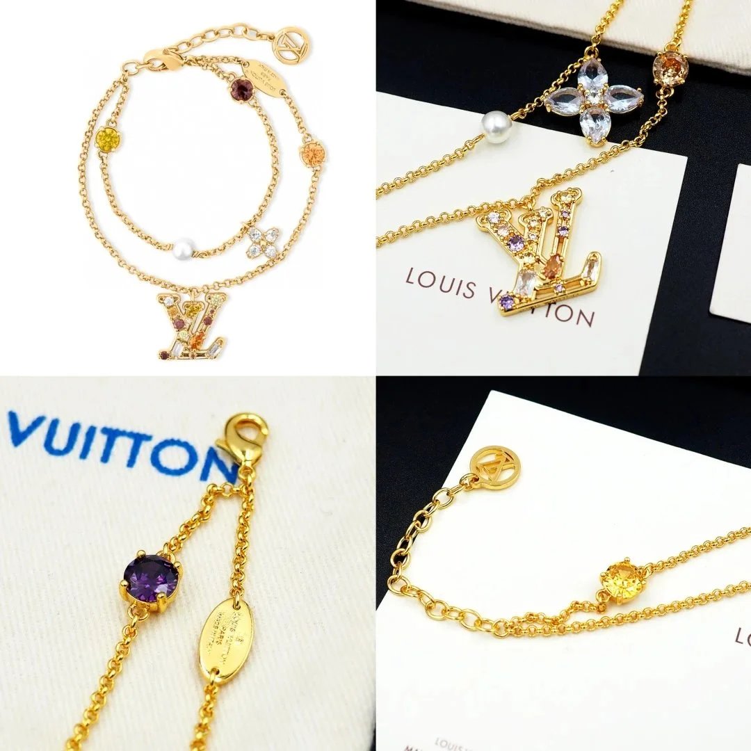 Louis Vuitton Monogram World Tour Gold-Tone Bracelet with Gemstones and Pearl Jewelry - 9