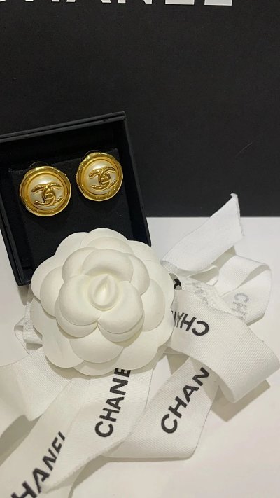 Chanel CC Logo Pearl-Effect Gold-Tone Stud Earrings