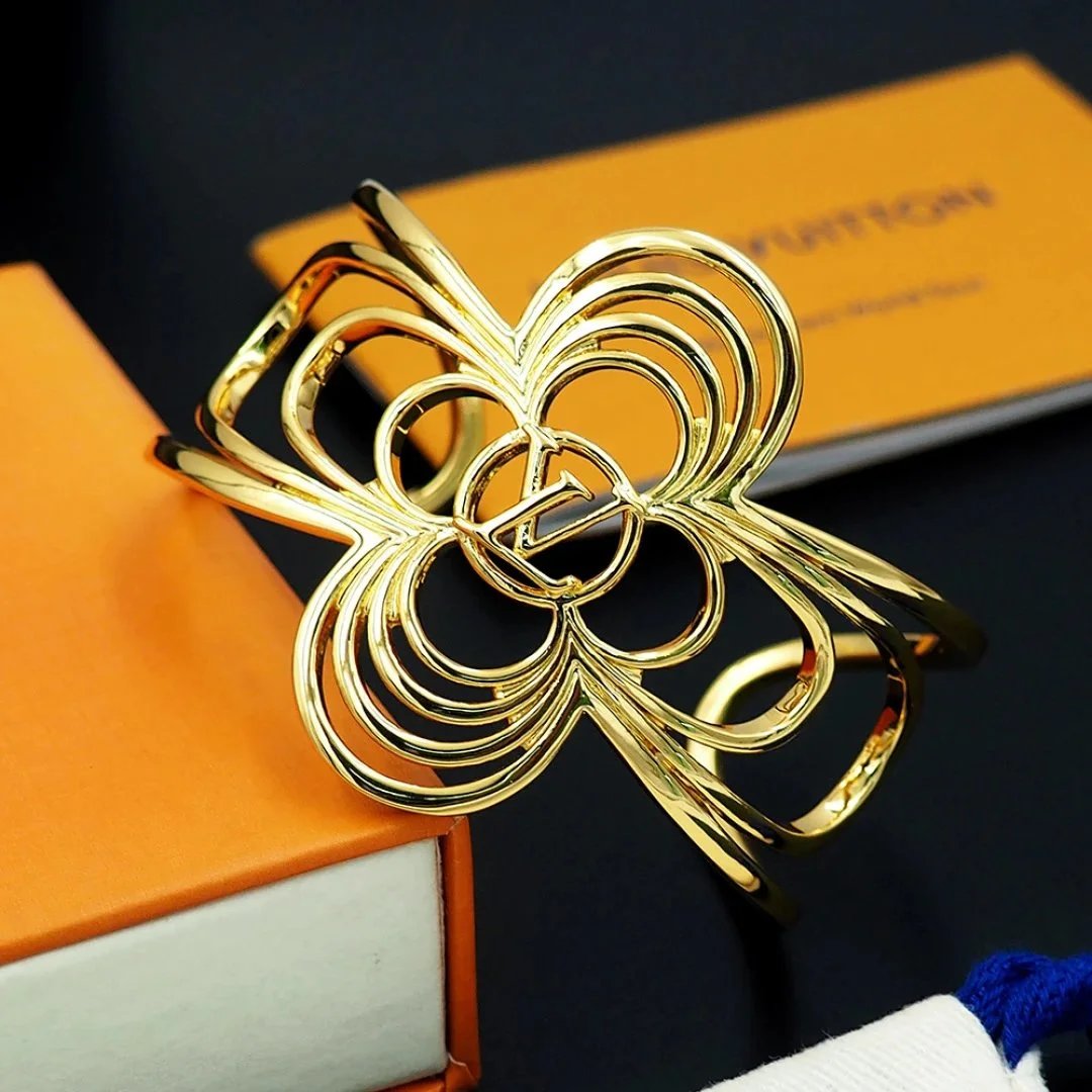 Louis Vuitton Monogram Flower Cuff Bracelet Gold and Silver Jewelry - 8