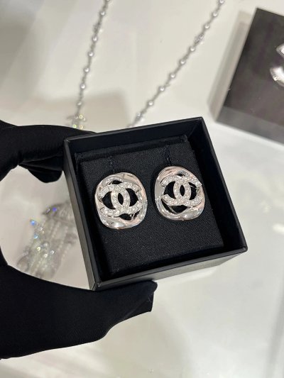 Chanel CC Logo Crystal Stud Earrings [2 styles]