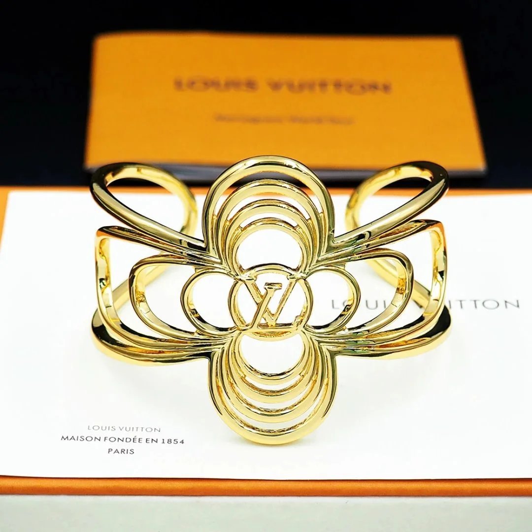 Louis Vuitton Monogram Flower Cuff Bracelet Gold and Silver Jewelry - 3