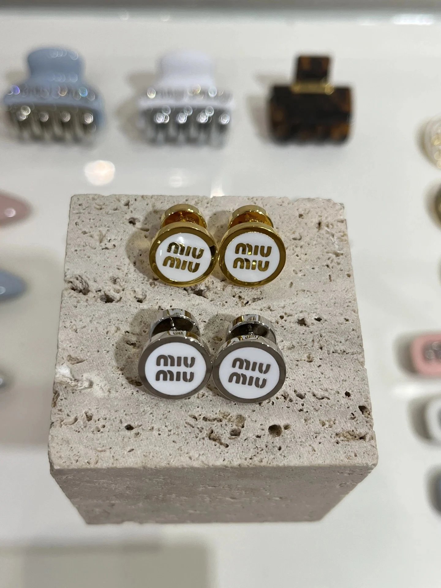 Miu Miu Faux Enamel Logo Earrings