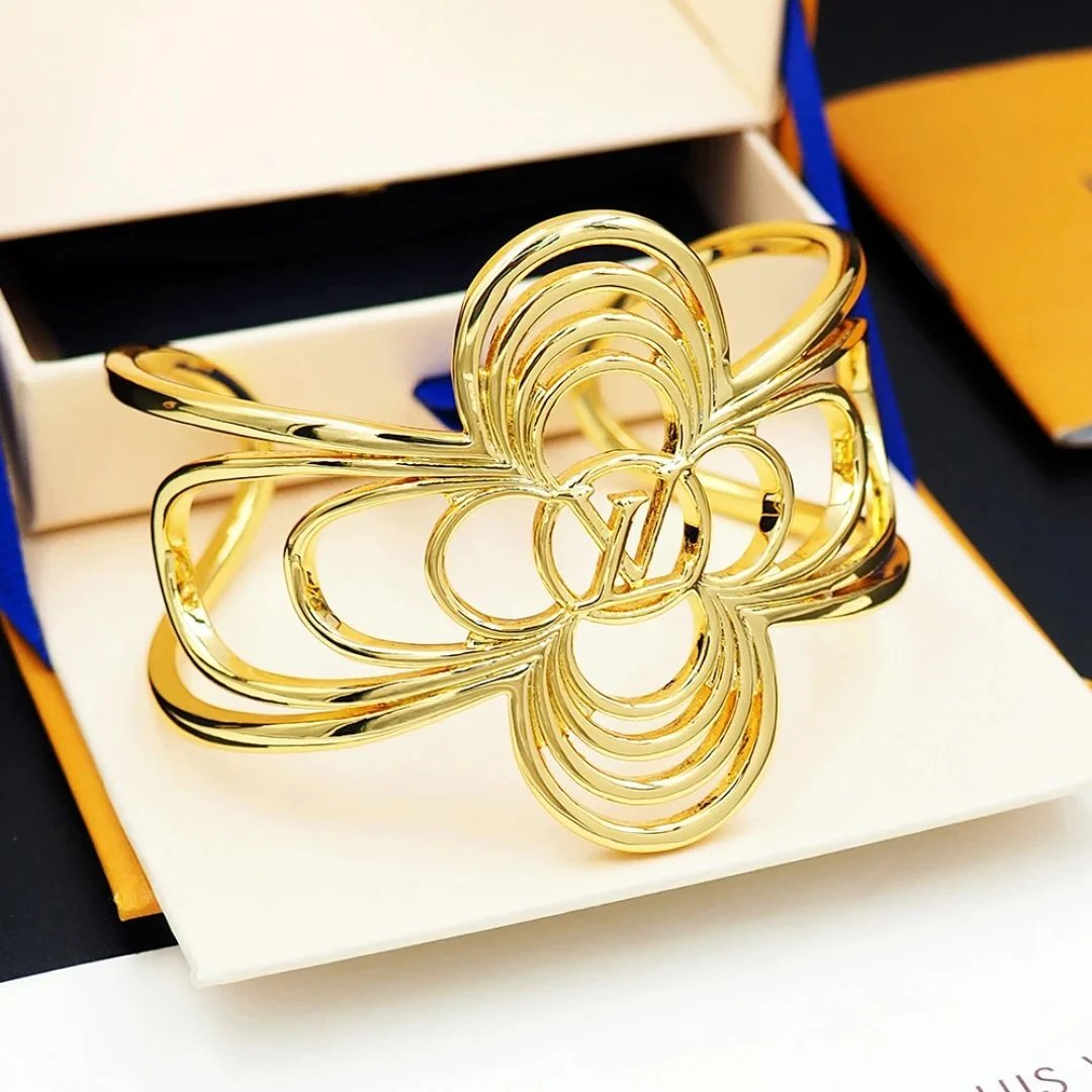 Louis Vuitton Monogram Flower Cuff Bracelet Gold and Silver Jewelry - 7