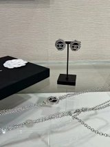 Chanel Camellia CC Earrings and Chain Necklace Set