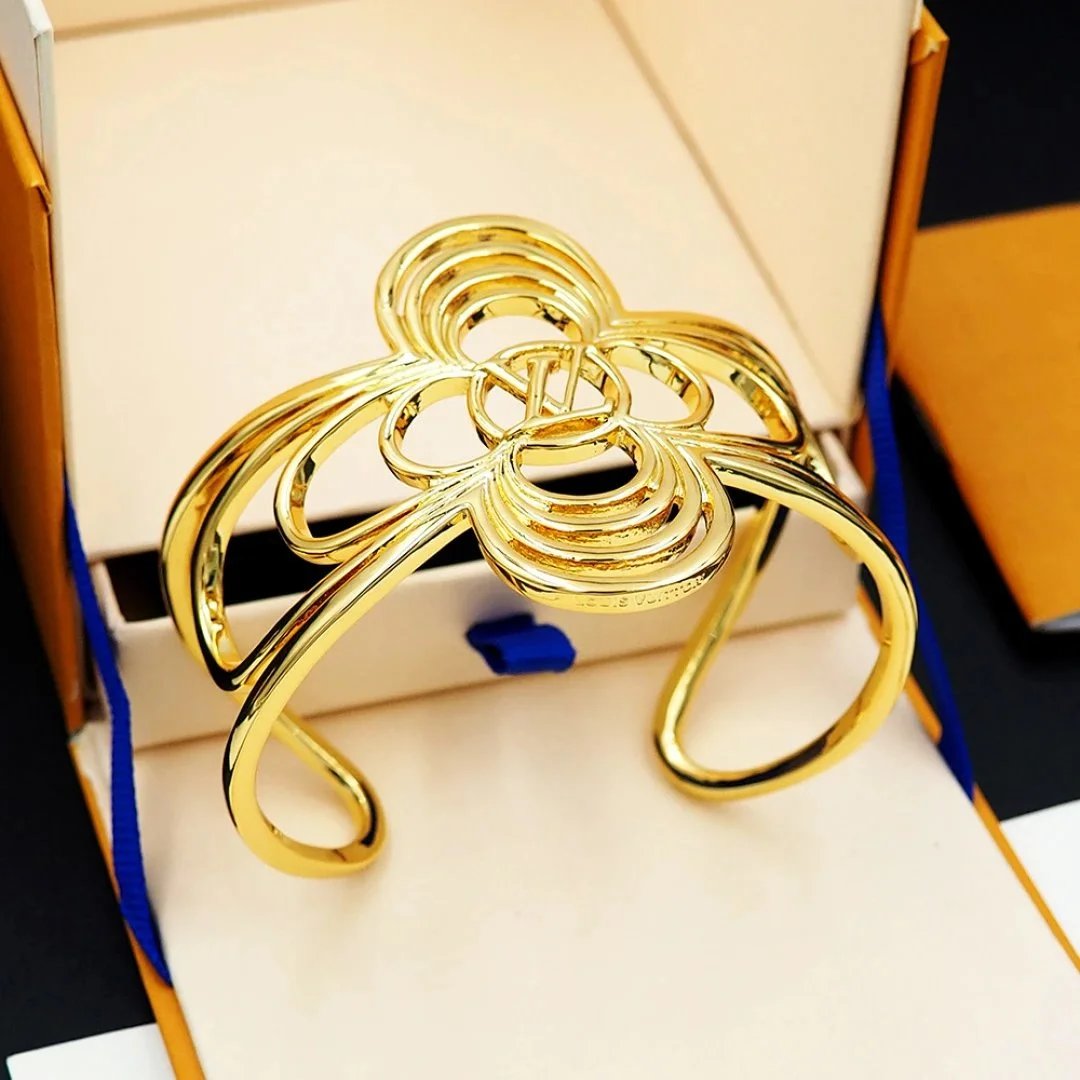 Louis Vuitton Monogram Flower Cuff Bracelet Gold and Silver Jewelry - 2