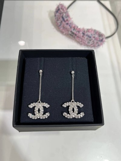 Chanel CC Logo Crystal Drop Earrings