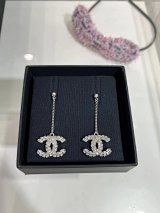 Chanel CC Logo Crystal Drop Earrings