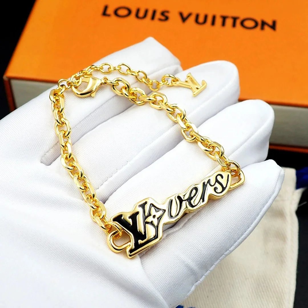Louis Vuitton Monogram World Tour Chain Bracelet Silver and Gold Jewelry - 7