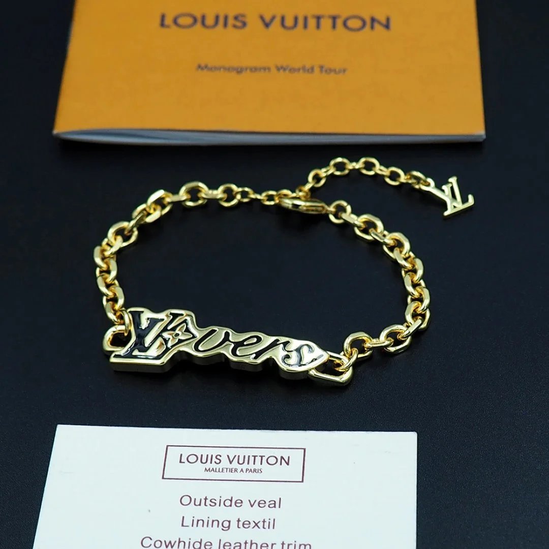Louis Vuitton Monogram World Tour Chain Bracelet Silver and Gold Jewelry - 5