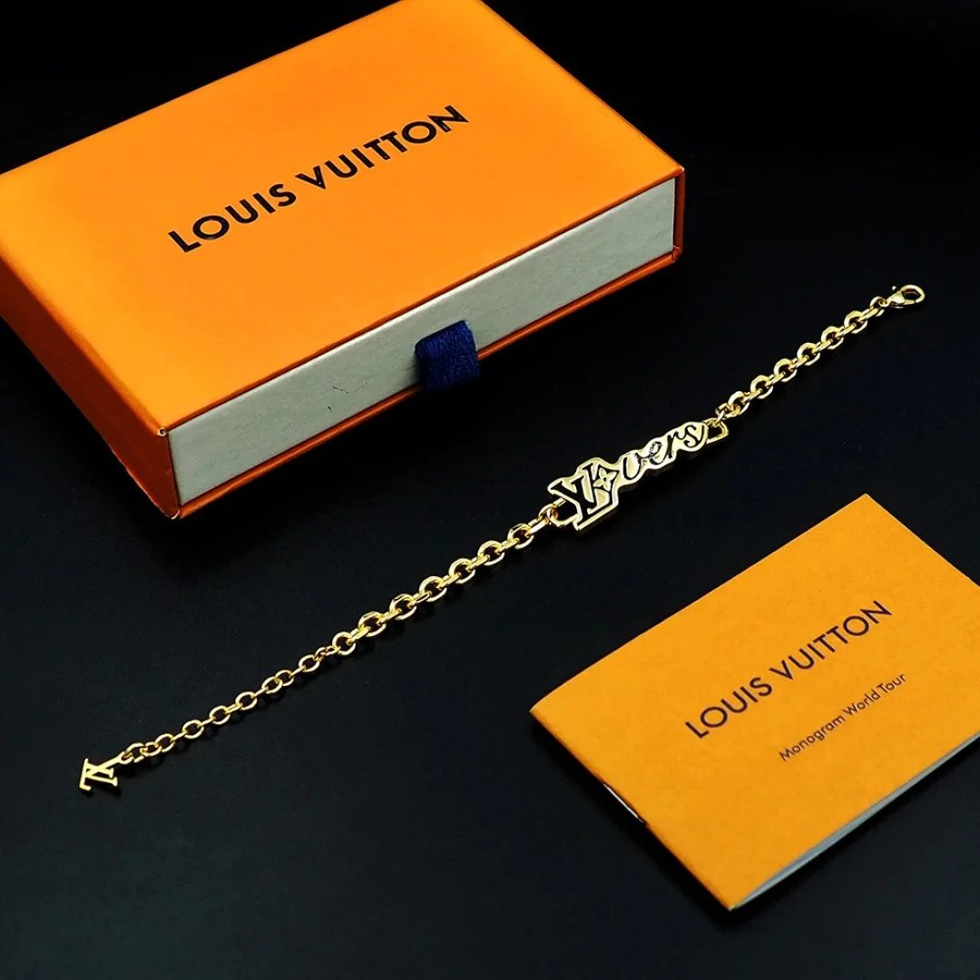 Louis Vuitton Monogram World Tour Chain Bracelet Silver and Gold Jewelry - 4