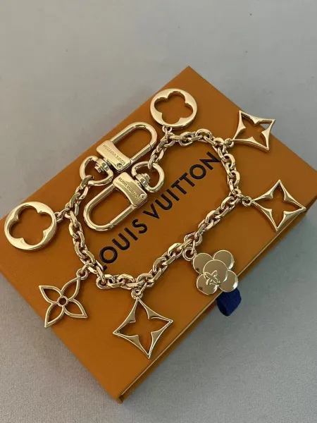 Louis Vuitton Monogram World Tour Charm Keychain Gold Jewelry - 2