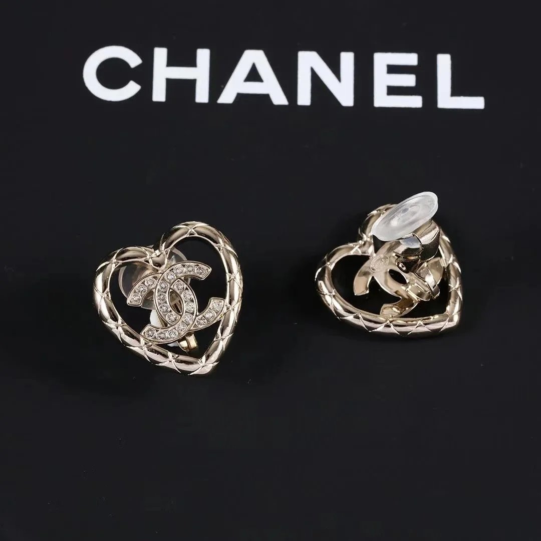 Chanel Heart CC Quilted Stud Earrings