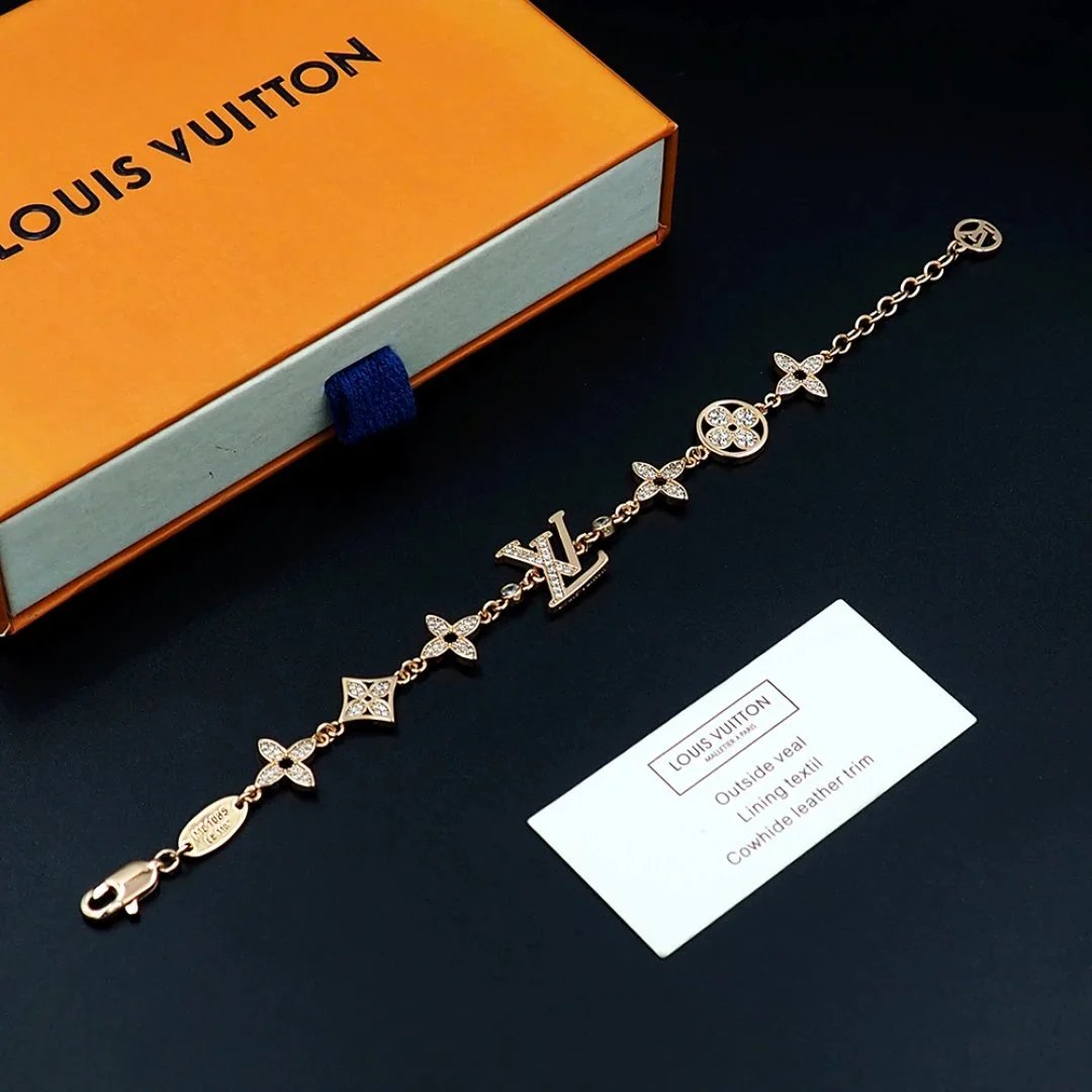 Louis Vuitton Monogram Flower Charm Bracelet Gold-Tone Crystal-Embellished Bracelet Jewelry - 5