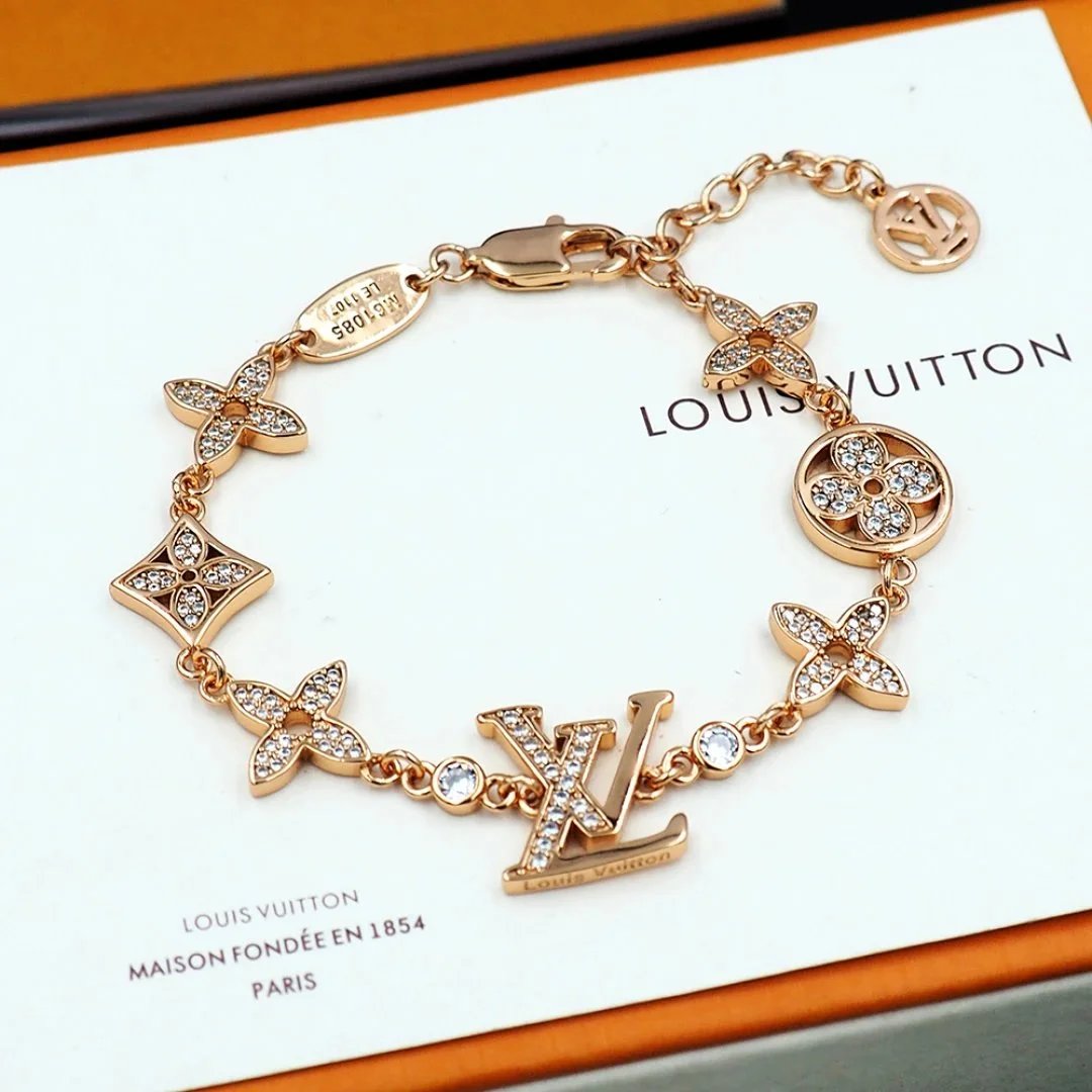 Louis Vuitton Monogram Flower Charm Bracelet Gold-Tone Crystal-Embellished Bracelet Jewelry - 2