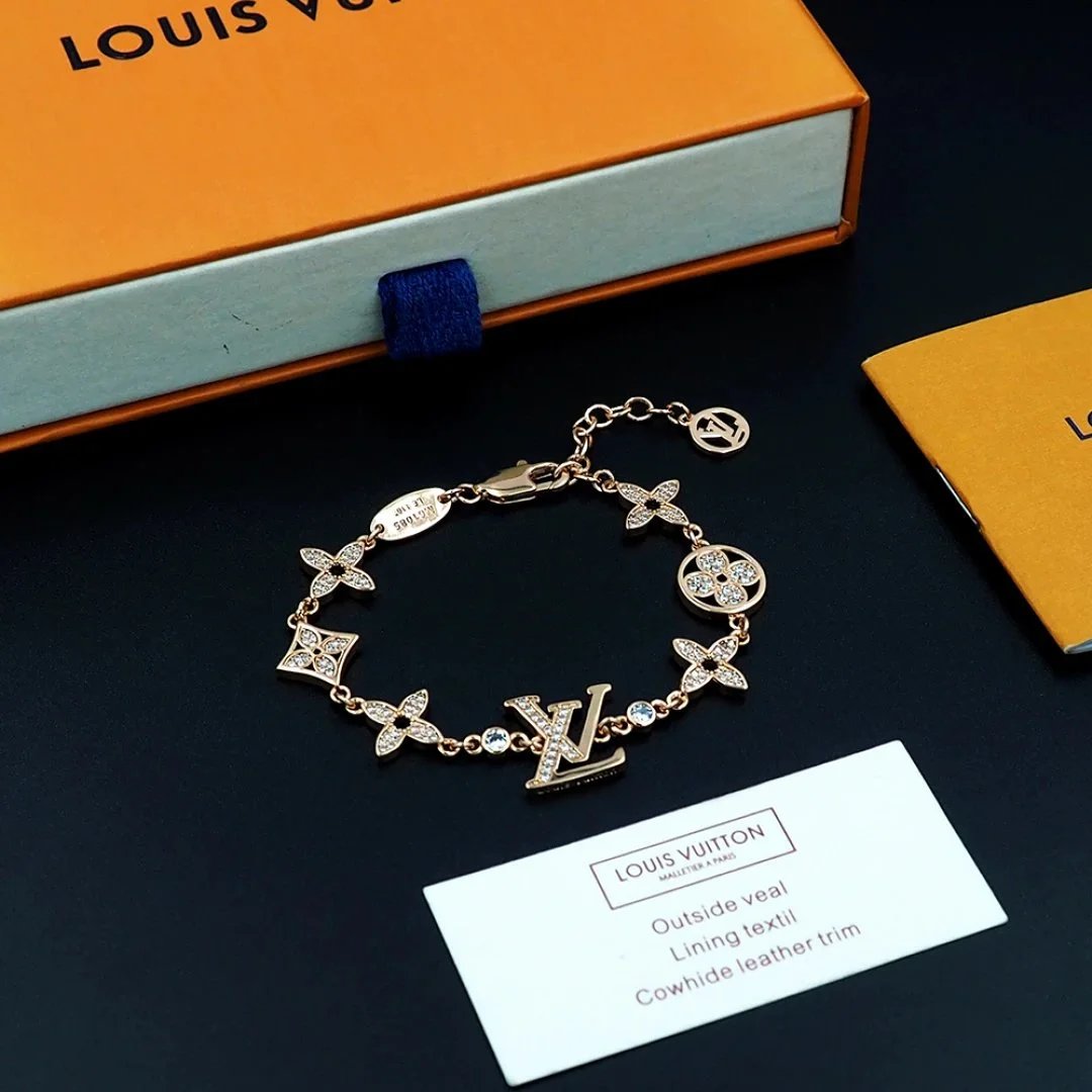 Louis Vuitton Monogram Flower Charm Bracelet Gold-Tone Crystal-Embellished Bracelet Jewelry - 3